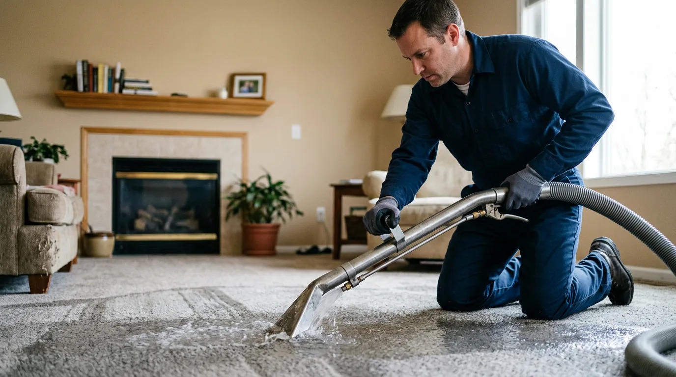Water damage restoration technician working near El Paso, IL